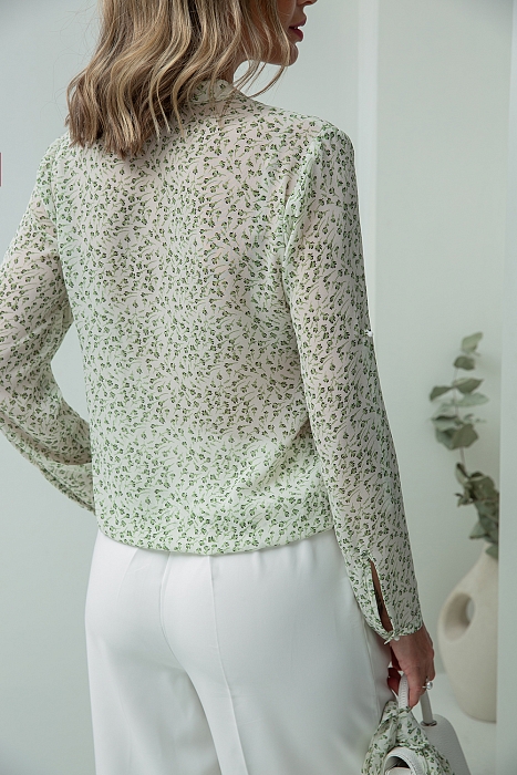 Дива.8, шифоновая блузка микс винтажного принта mille-fleurs и изящных деталей