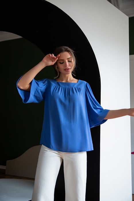 Санлис, яркая летняя блузка с вырезом каре и широкими рукавами, 2 цвета