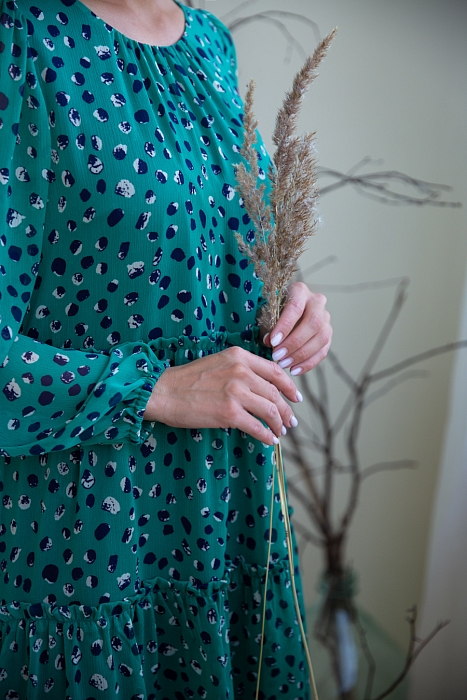 Аллисте.2. Платье мини из шифона, цвет зеленый ПОСЛЕДНЕЕ 