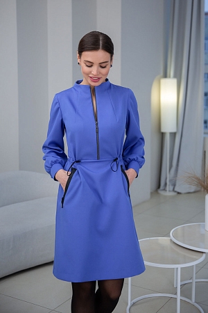 Тейлор, синее платье с контрастной отделкой: молния-спираль, кулиска-резинка, карманы