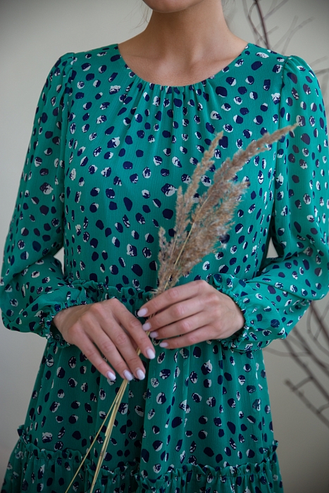 Аллисте.2. Платье мини из шифона, цвет зеленый ПОСЛЕДНЕЕ 