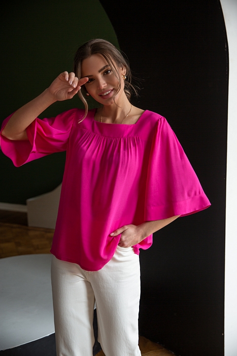 Санлис, яркая летняя блузка с вырезом каре и широкими рукавами, 2 цвета