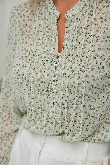 Дива.8, шифоновая блузка микс винтажного принта mille-fleurs и изящных деталей