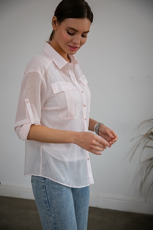 Линора, блузка шифоновая с накладными карманами + трикотажный топ